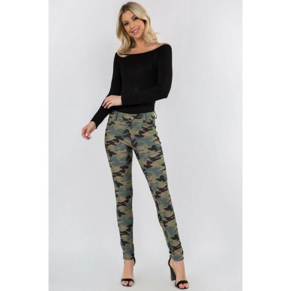 Yelete Skinny Jegging Womens Plus Size Slate Blue Camo Cotton Blend Jean Style